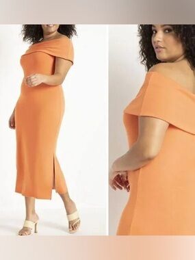 Eloquii Off the Shoulder Sleeveless Orange Maxi, Size 22W,  NWOT.